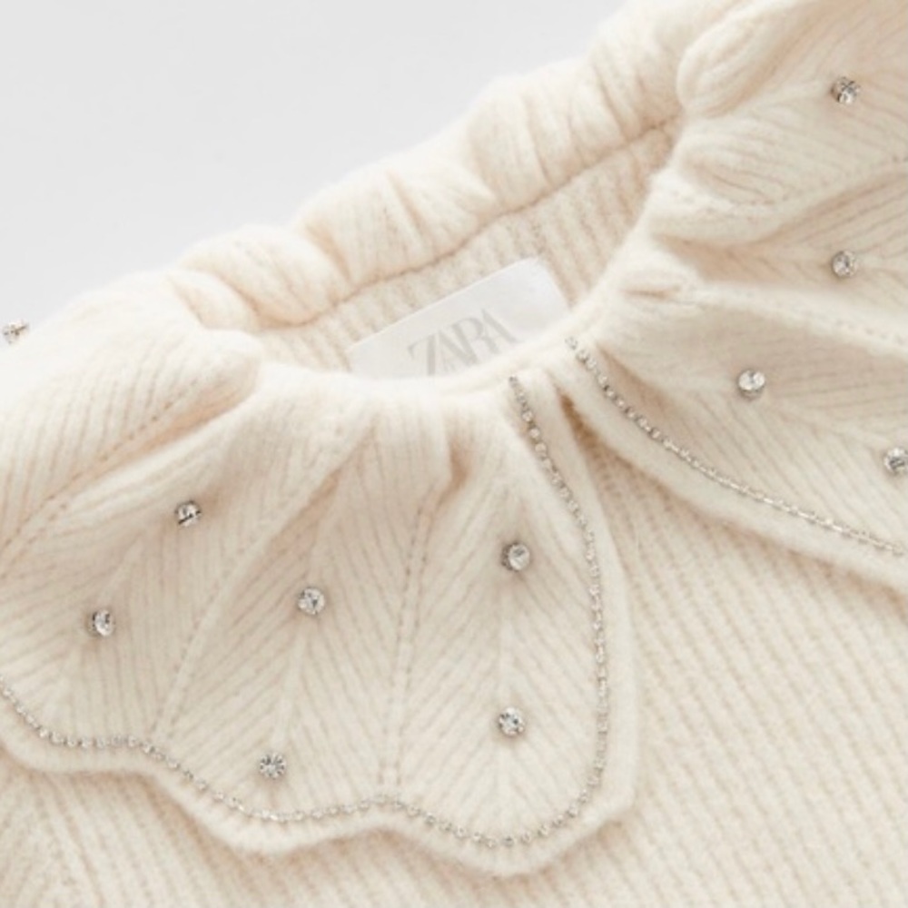 NWT Zara bib collar appliqué knit sweater